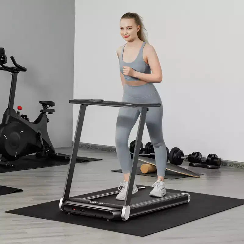 Tapis de course pliable Gymax compact pour la maison avec contrôle par application, Bluetooth, écran LED et support d'appareil, tapis de course électrique