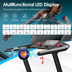 Tapis de course pliable Gymax 4,75 CV avec 20 programmes préréglés, écran tactile LED et télécommande, pour marche, jogging et course