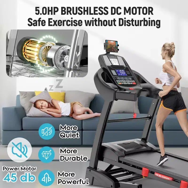 Foldable Treadmill with Auto Incline, 300LB Capacity, 5HP&12MPH Speed, Smart APP Control, 64+3+3+1 Programs, Equipment for Running Walking Jogging