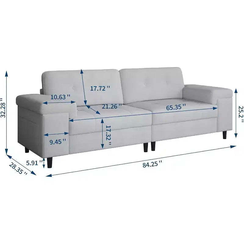 Acekool Modern 85 Inch 3-Seater Sofa with Adjustable Wide Armrests, Deep Seat Chenille Couch for Living Room