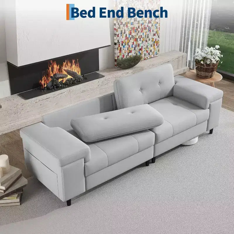 Acekool Modern 85 Inch 3-Seater Sofa with Adjustable Wide Armrests, Deep Seat Chenille Couch for Living Room