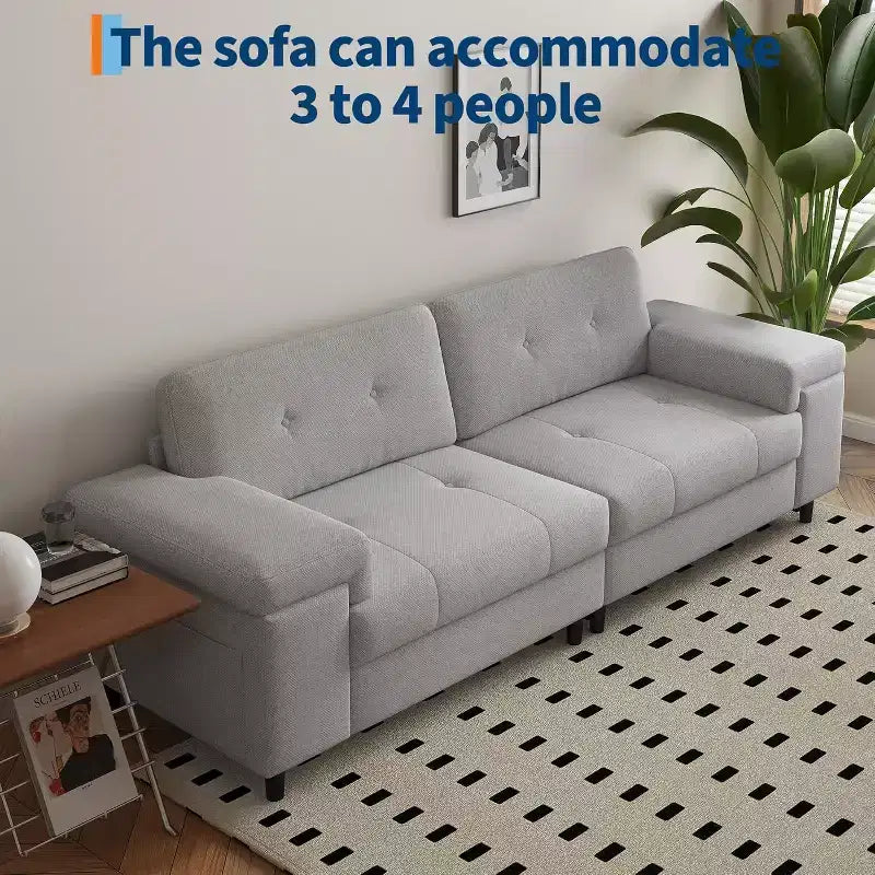 Acekool Modern 85 Inch 3-Seater Sofa with Adjustable Wide Armrests, Deep Seat Chenille Couch for Living Room