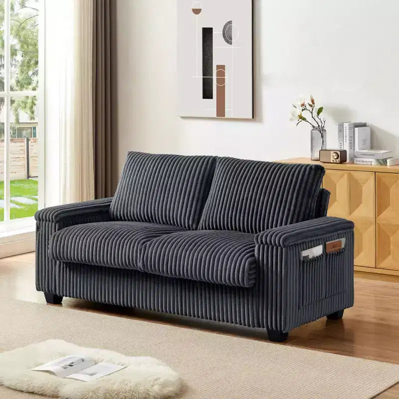 71 Modern Corduroy Loveseat Sofa with Storage, Oversized 2-Seater Deep Seat Sofa for Small Living Room or Apartment-Panipeachy