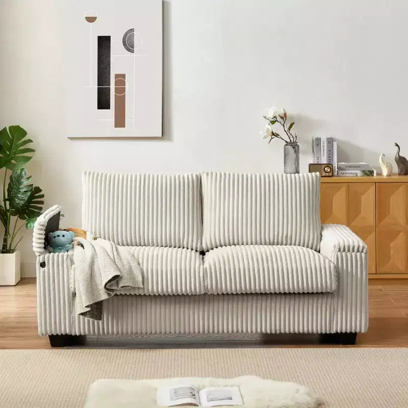 71 Modern Corduroy Loveseat Sofa with Storage, Oversized 2-Seater Deep Seat Sofa for Small Living Room or Apartment-Panipeachy