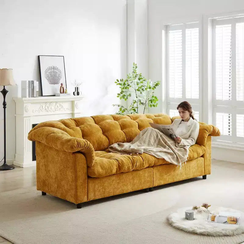94 Modern Chenille Deep Seat Loveseat Sofa, Upholstered Fluffy Cloud Sofa for Living Room, Bedroom, Office, or Apartment-Panipeachy