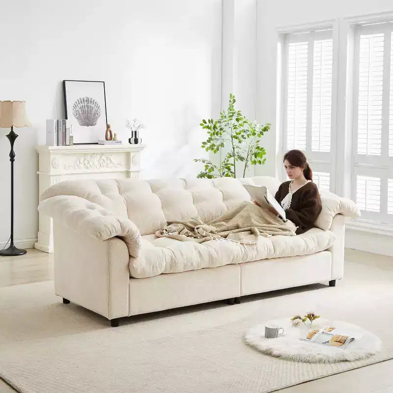 94 Modern Chenille Deep Seat Loveseat Sofa, Upholstered Fluffy Cloud Sofa for Living Room, Bedroom, Office, or Apartment-Panipeachy