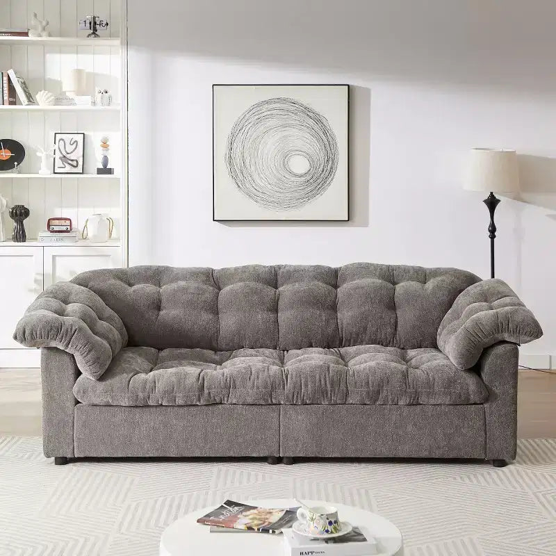 94 Modern Chenille Deep Seat Loveseat Sofa, Upholstered Fluffy Cloud Sofa for Living Room, Bedroom, Office, or Apartment-Panipeachy