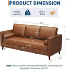 Acekool 86 Inch Mid Century Modern Leather Sofa 3 Seater Deep Seat Couch for Living Room