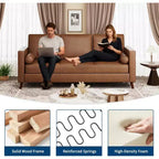 Acekool 86 Inch Mid Century Modern Leather Sofa 3 Seater Deep Seat Couch for Living Room