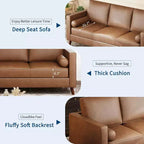 Acekool 86 Inch Mid Century Modern Leather Sofa 3 Seater Deep Seat Couch for Living Room