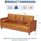 Acekool 86 Inch Mid Century Modern Leather Sofa 3 Seater Deep Seat Couch for Living Room