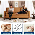 Acekool 86 Inch Mid Century Modern Leather Sofa 3 Seater Deep Seat Couch for Living Room