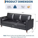 Acekool 86 Inch Mid Century Modern Leather Sofa 3 Seater Deep Seat Couch for Living Room