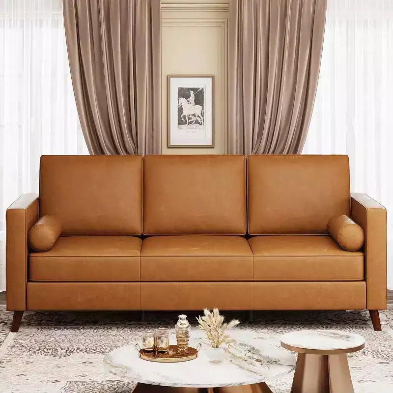 Acekool 86 Inch Mid Century Modern Leather Sofa 3 Seater Deep Seat Couch for Living Room