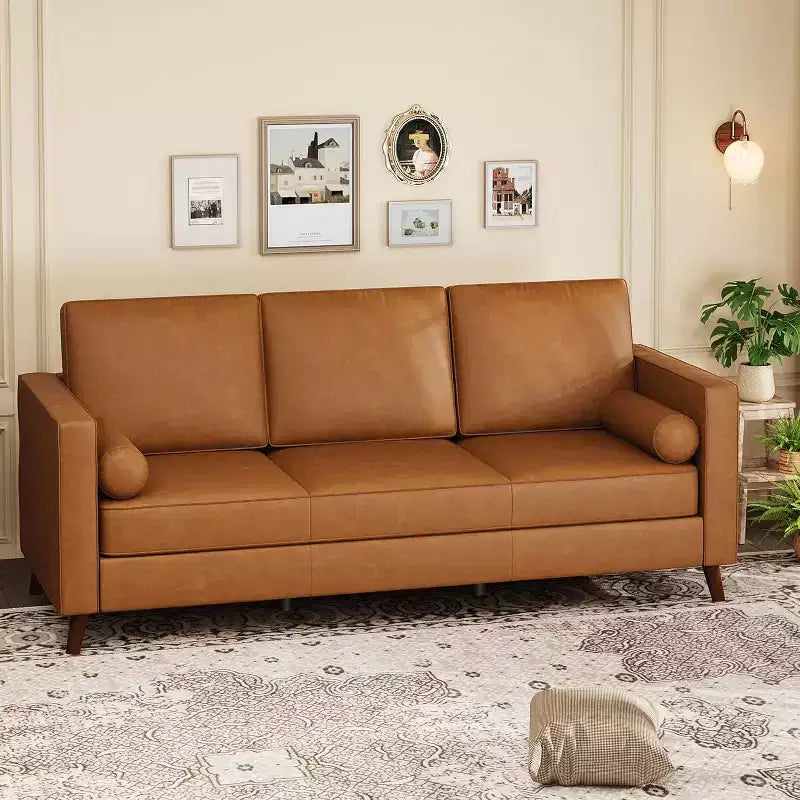 Acekool 86 Inch Mid Century Modern Leather Sofa 3 Seater Deep Seat Couch for Living Room
