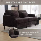 PexFix 69 Mid Century Modern Chenille Fabric Loveseat Sofa 2-Seat Upholstered Loveseat Sofa Couch for Living Room Bedroom Brown Wood Feet Sofa