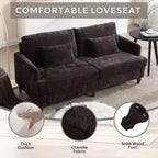 PexFix 69 Mid Century Modern Chenille Fabric Loveseat Sofa 2-Seat Upholstered Loveseat Sofa Couch for Living Room Bedroom Brown Wood Feet Sofa