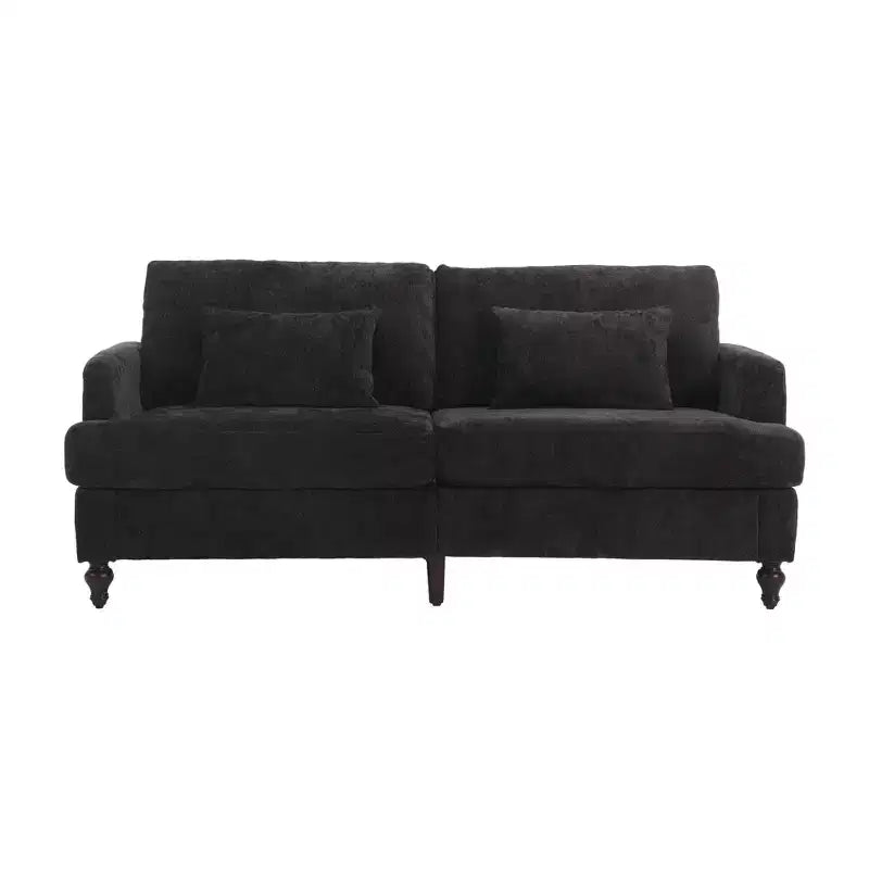 PexFix 69 Mid Century Modern Chenille Fabric Loveseat Sofa 2-Seat Upholstered Loveseat Sofa Couch for Living Room Bedroom Brown Wood Feet Sofa