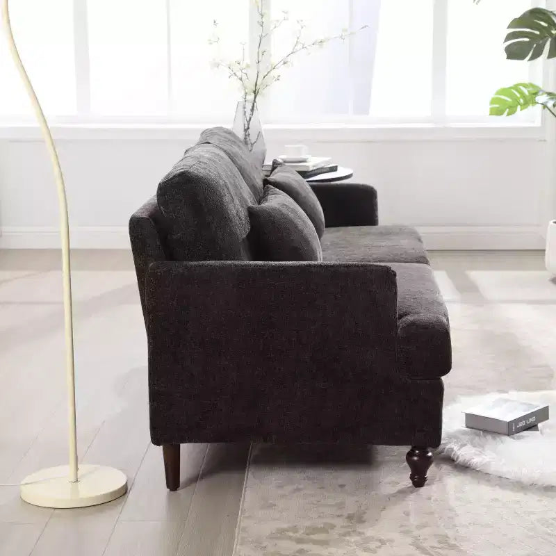 PexFix 69 Mid Century Modern Chenille Fabric Loveseat Sofa 2-Seat Upholstered Loveseat Sofa Couch for Living Room Bedroom Brown Wood Feet Sofa