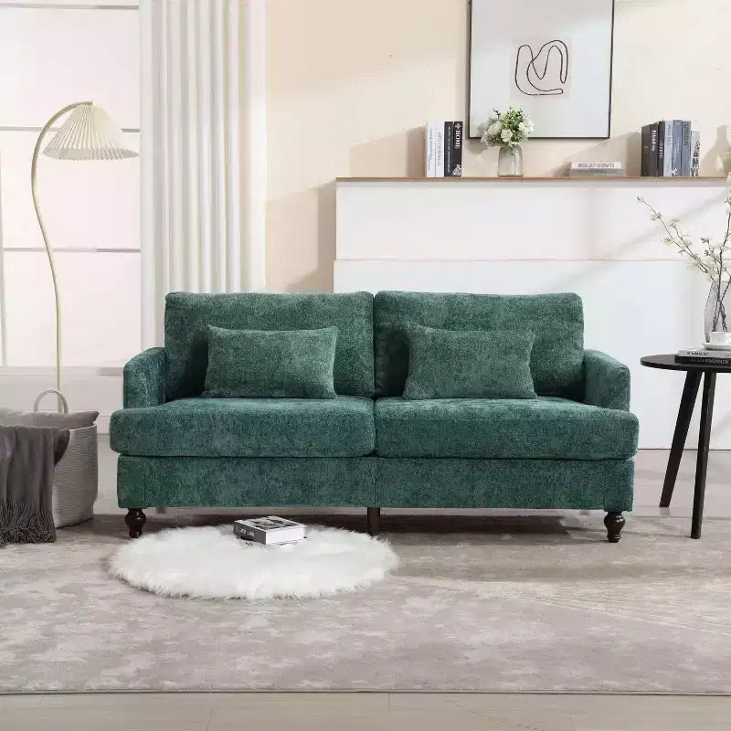 PexFix 69 Mid Century Modern Chenille Fabric Loveseat Sofa 2-Seat Upholstered Loveseat Sofa Couch for Living Room Bedroom Brown Wood Feet Sofa