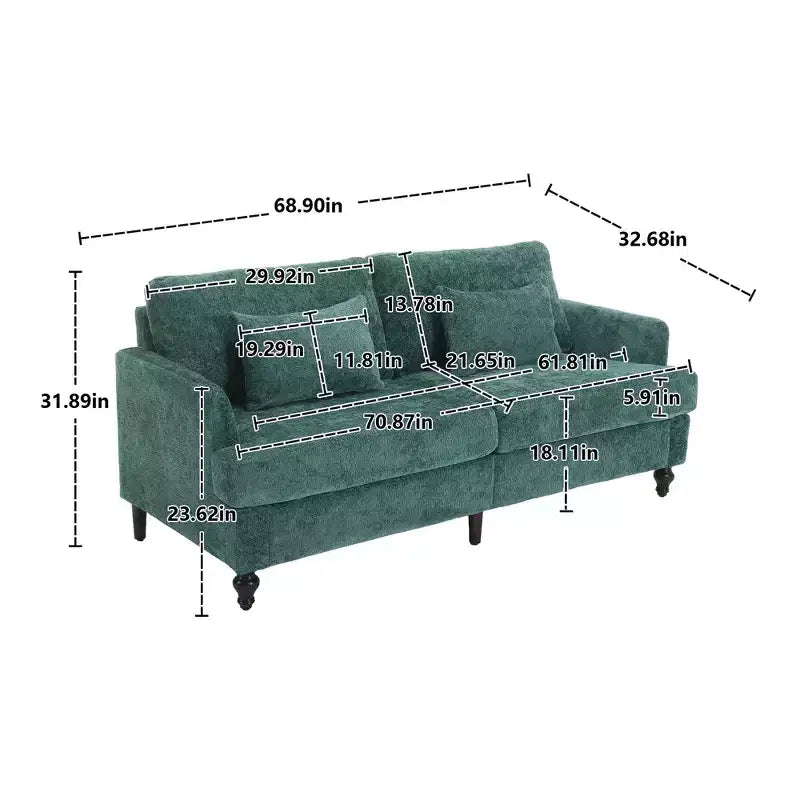 PexFix 69 Mid Century Modern Chenille Fabric Loveseat Sofa 2-Seat Upholstered Loveseat Sofa Couch for Living Room Bedroom Brown Wood Feet Sofa