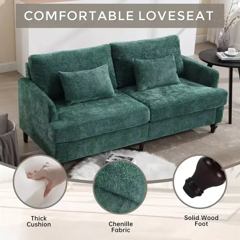 PexFix 69 Mid Century Modern Chenille Fabric Loveseat Sofa 2-Seat Upholstered Loveseat Sofa Couch for Living Room Bedroom Brown Wood Feet Sofa