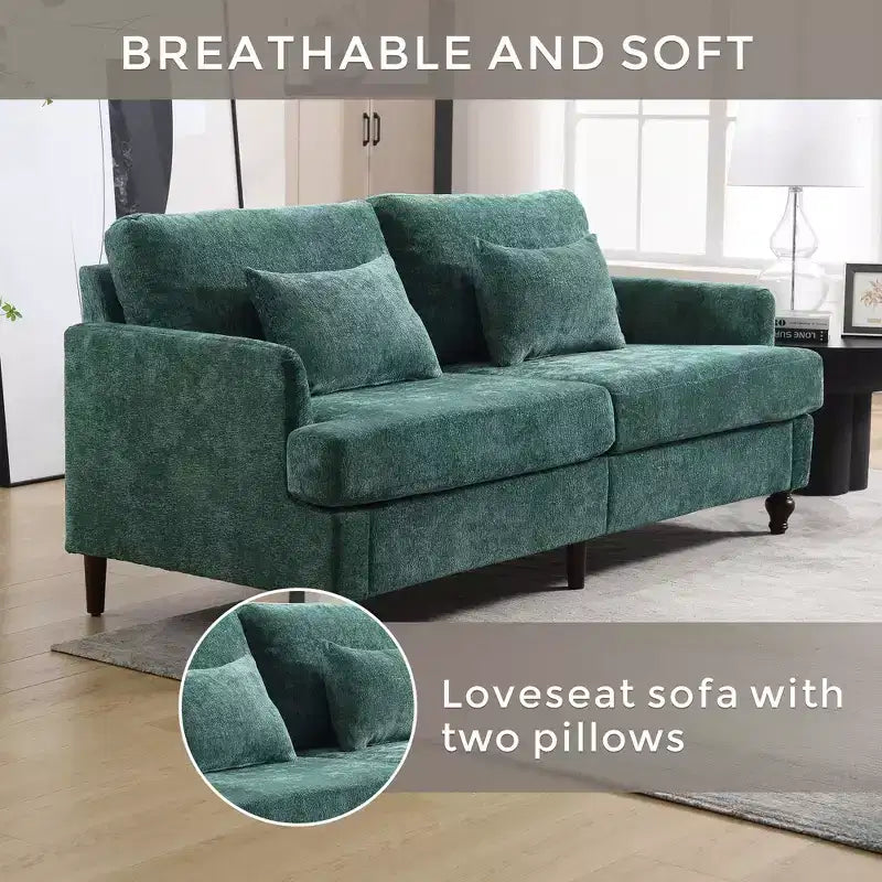 PexFix 69 Mid Century Modern Chenille Fabric Loveseat Sofa 2-Seat Upholstered Loveseat Sofa Couch for Living Room Bedroom Brown Wood Feet Sofa