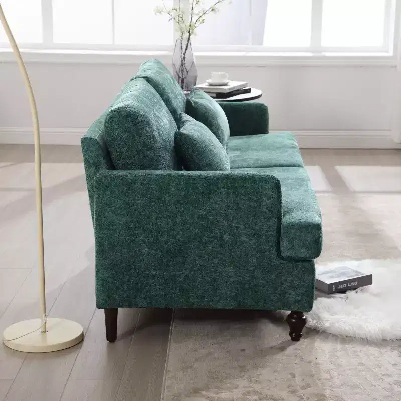 PexFix 69 Mid Century Modern Chenille Fabric Loveseat Sofa 2-Seat Upholstered Loveseat Sofa Couch for Living Room Bedroom Brown Wood Feet Sofa