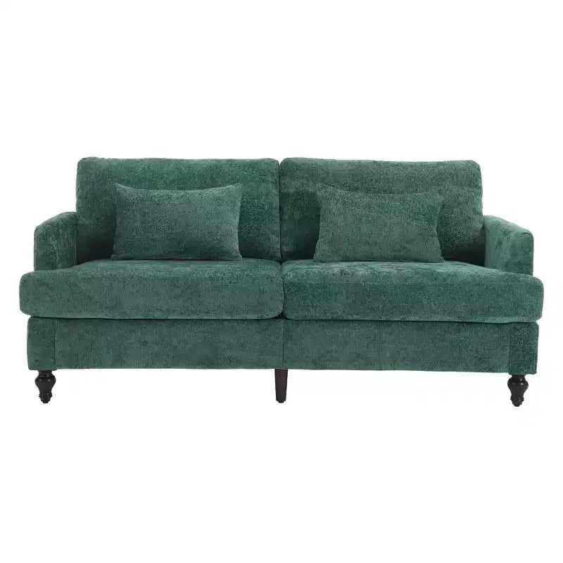 PexFix 69 Mid Century Modern Chenille Fabric Loveseat Sofa 2-Seat Upholstered Loveseat Sofa Couch for Living Room Bedroom Brown Wood Feet Sofa
