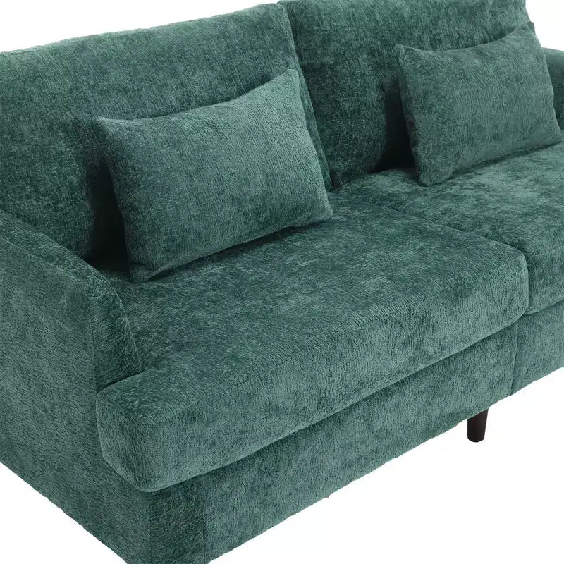 PexFix 69 Mid Century Modern Chenille Fabric Loveseat Sofa 2-Seat Upholstered Loveseat Sofa Couch for Living Room Bedroom Brown Wood Feet Sofa