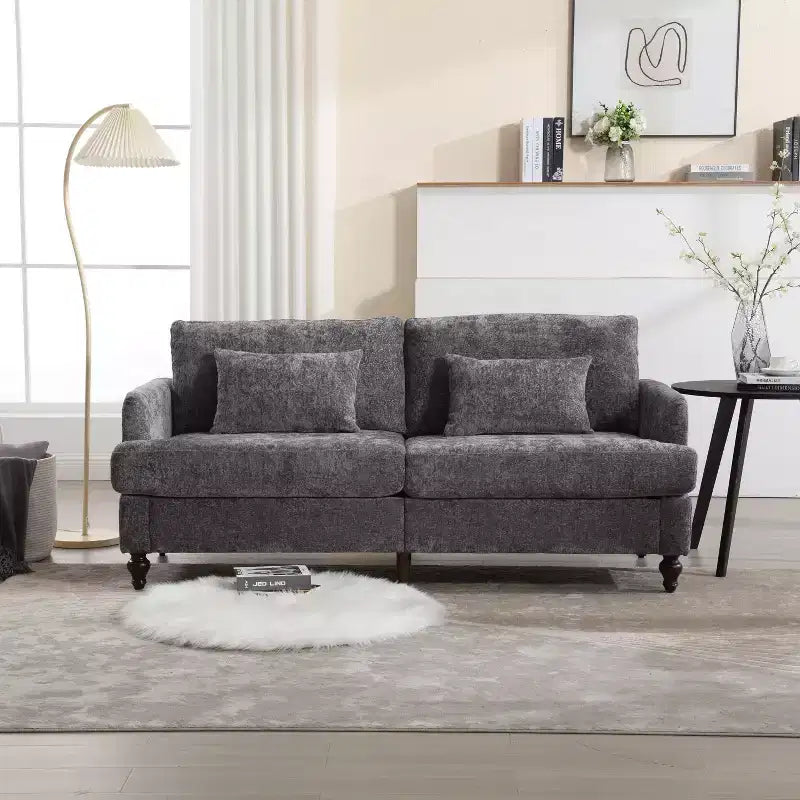 PexFix 69 Mid Century Modern Chenille Fabric Loveseat Sofa 2-Seat Upholstered Loveseat Sofa Couch for Living Room Bedroom Brown Wood Feet Sofa