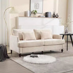 PexFix 69 Mid Century Modern Chenille Fabric Loveseat Sofa 2-Seat Upholstered Loveseat Sofa Couch for Living Room Bedroom Brown Wood Feet Sofa