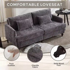 PexFix 69 Mid Century Modern Chenille Fabric Loveseat Sofa 2-Seat Upholstered Loveseat Sofa Couch for Living Room Bedroom Brown Wood Feet Sofa
