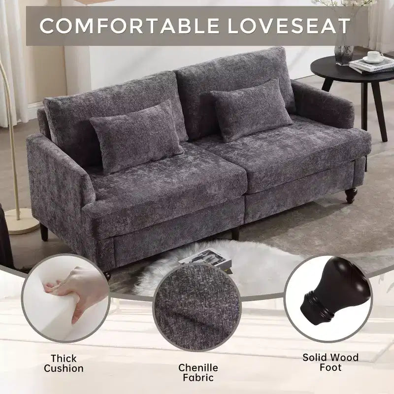PexFix 69 Mid Century Modern Chenille Fabric Loveseat Sofa 2-Seat Upholstered Loveseat Sofa Couch for Living Room Bedroom Brown Wood Feet Sofa