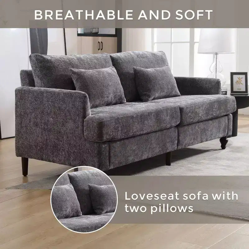 PexFix 69 Mid Century Modern Chenille Fabric Loveseat Sofa 2-Seat Upholstered Loveseat Sofa Couch for Living Room Bedroom Brown Wood Feet Sofa