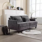 PexFix 69 Mid Century Modern Chenille Fabric Loveseat Sofa 2-Seat Upholstered Loveseat Sofa Couch for Living Room Bedroom Brown Wood Feet Sofa