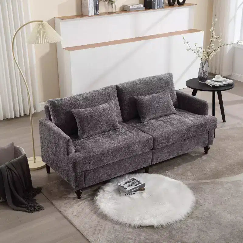 PexFix 69 Mid Century Modern Chenille Fabric Loveseat Sofa 2-Seat Upholstered Loveseat Sofa Couch for Living Room Bedroom Brown Wood Feet Sofa