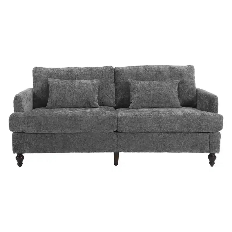 PexFix 69 Mid Century Modern Chenille Fabric Loveseat Sofa 2-Seat Upholstered Loveseat Sofa Couch for Living Room Bedroom Brown Wood Feet Sofa