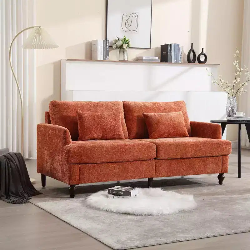 PexFix 69 Mid Century Modern Chenille Fabric Loveseat Sofa 2-Seat Upholstered Loveseat Sofa Couch for Living Room Bedroom Brown Wood Feet Sofa