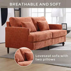 PexFix 69 Mid Century Modern Chenille Fabric Loveseat Sofa 2-Seat Upholstered Loveseat Sofa Couch for Living Room Bedroom Brown Wood Feet Sofa