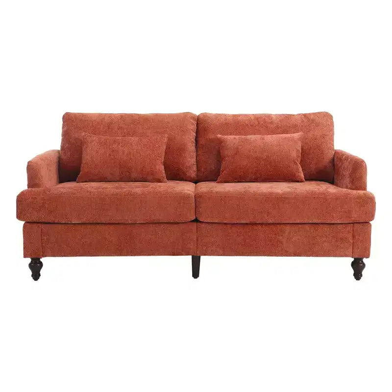 PexFix 69 Mid Century Modern Chenille Fabric Loveseat Sofa 2-Seat Upholstered Loveseat Sofa Couch for Living Room Bedroom Brown Wood Feet Sofa