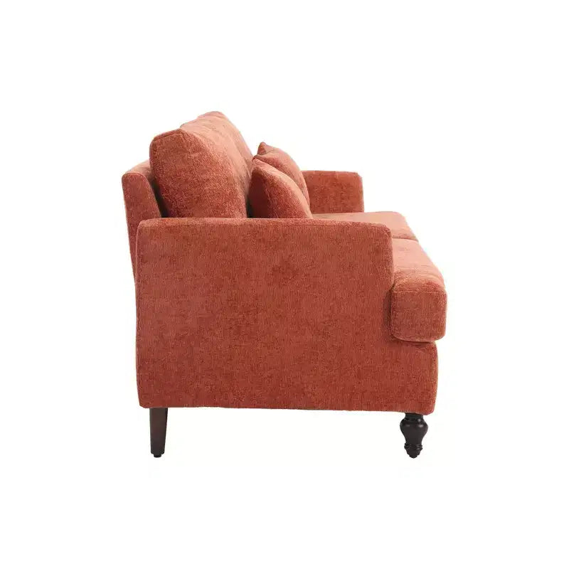 PexFix 69 Mid Century Modern Chenille Fabric Loveseat Sofa 2-Seat Upholstered Loveseat Sofa Couch for Living Room Bedroom Brown Wood Feet Sofa