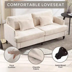 PexFix 69 Mid Century Modern Chenille Fabric Loveseat Sofa 2-Seat Upholstered Loveseat Sofa Couch for Living Room Bedroom Brown Wood Feet Sofa