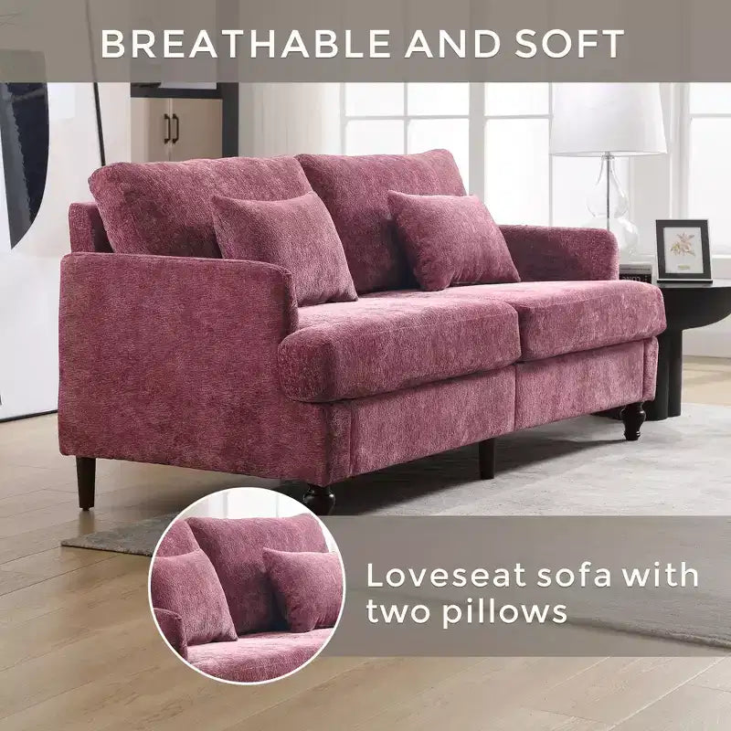 PexFix 69 Mid Century Modern Chenille Fabric Loveseat Sofa 2-Seat Upholstered Loveseat Sofa Couch for Living Room Bedroom Brown Wood Feet Sofa
