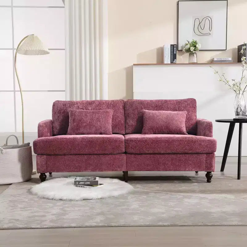 PexFix 69 Mid Century Modern Chenille Fabric Loveseat Sofa 2-Seat Upholstered Loveseat Sofa Couch for Living Room Bedroom Brown Wood Feet Sofa