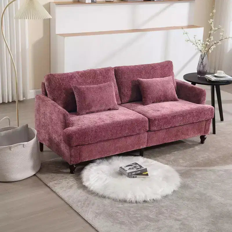 PexFix 69 Mid Century Modern Chenille Fabric Loveseat Sofa 2-Seat Upholstered Loveseat Sofa Couch for Living Room Bedroom Brown Wood Feet Sofa