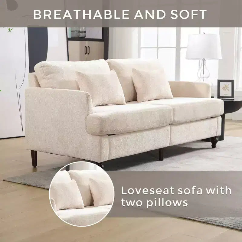 PexFix 69 Mid Century Modern Chenille Fabric Loveseat Sofa 2-Seat Upholstered Loveseat Sofa Couch for Living Room Bedroom Brown Wood Feet Sofa