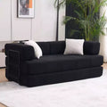 4-in-1 Convertible Sofa Bed, Corduroy Floor Couch Sleeper with 2 Pillows & Metal Arms, High-Density Foam Guest Bed, Black