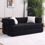 4-in-1 Convertible Sofa Bed, Corduroy Floor Couch Sleeper with 2 Pillows & Metal Arms, High-Density Foam Guest Bed, Black