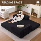 Canapé-lit convertible 4 en 1, Futon de sol en velours côtelé avec 2 oreillers et accoudoirs métalliques, Lit d'appoint en mousse haute densité, Noir